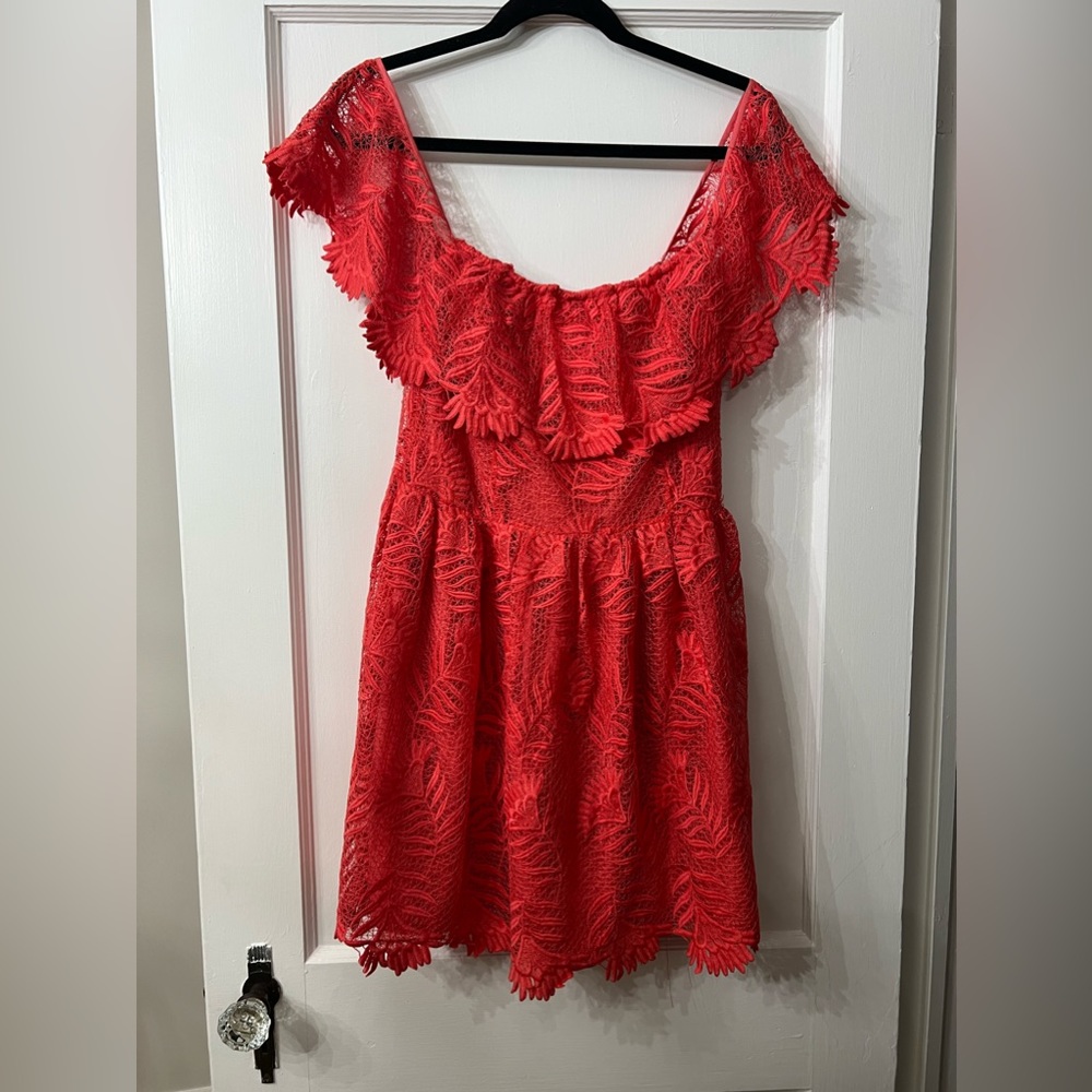 Lovers and friends  lace off the shoulder coral dress size medium